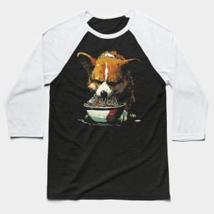 Corgi Dog Eating Ramen Noodles Baseball T-Shirt